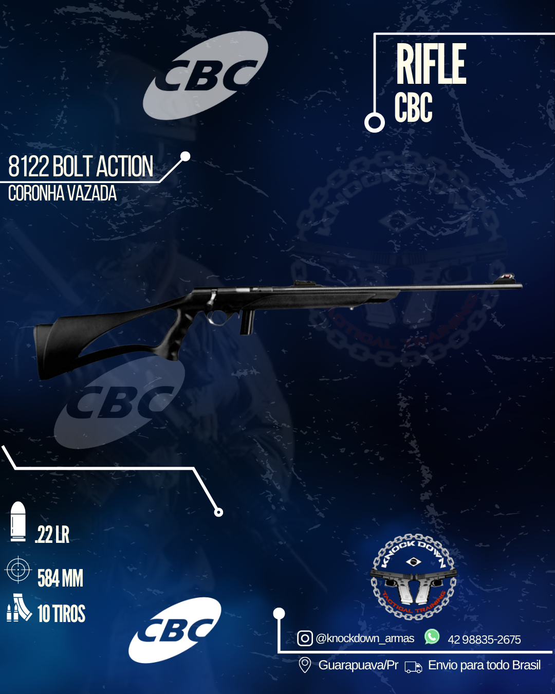 Rifle CBC 8122 BOLT ACTION CORONHA VAZADA