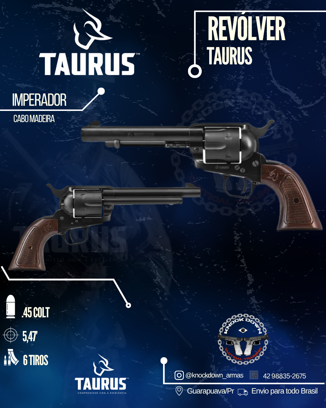 REVÓLVER TAURUS IMPERADOR CABO MADEIRA