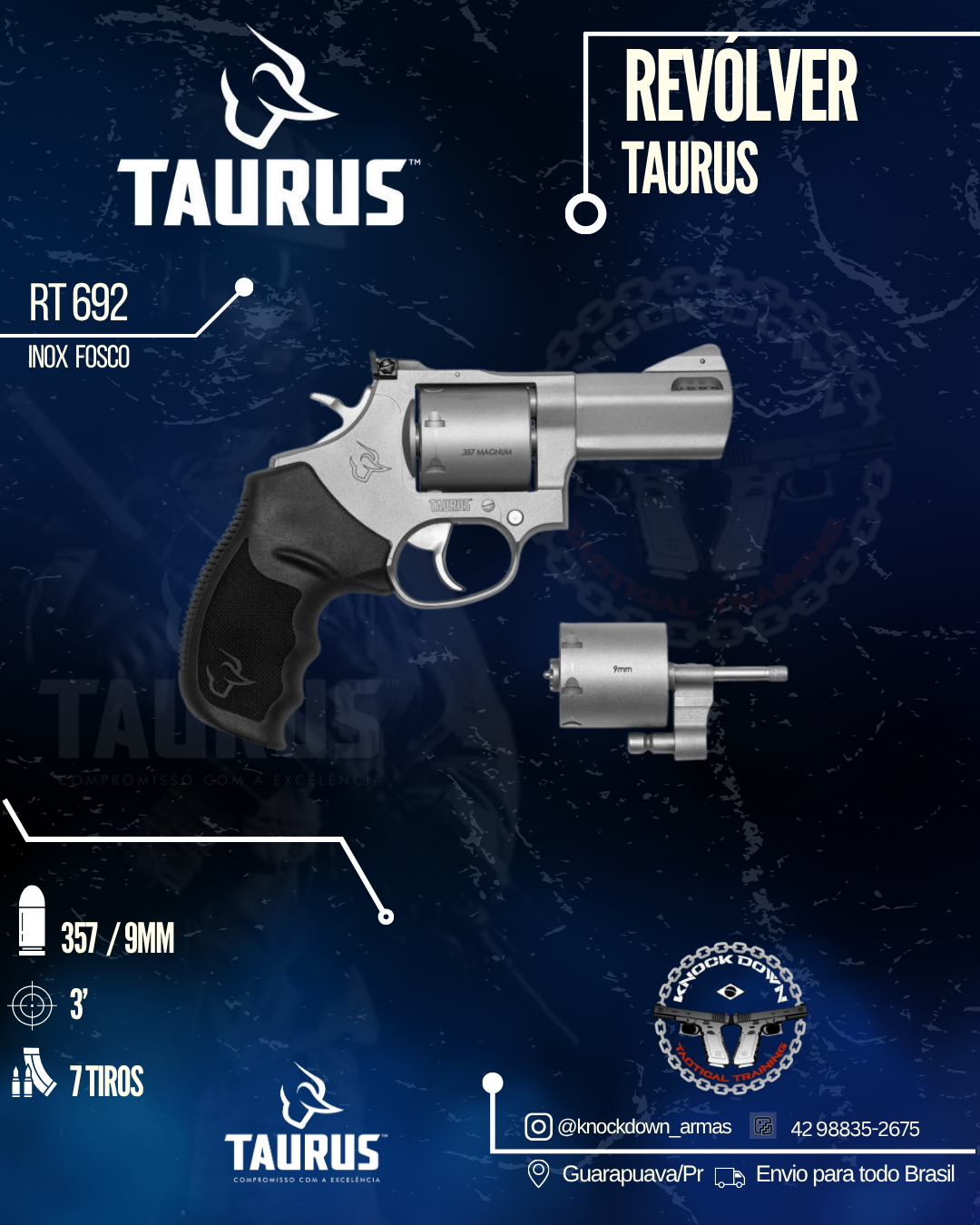 REVÓLVER TAURUS RT 692 INOX FOSCO