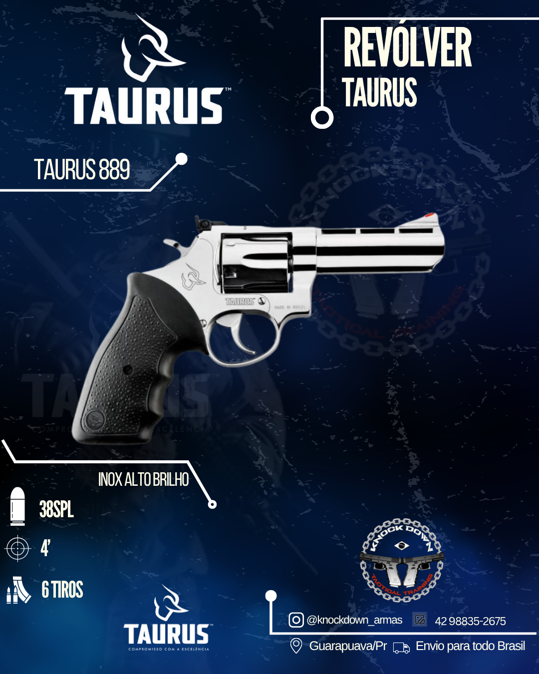 REVÓLVER TAURUS 889 ALTO BRILHO