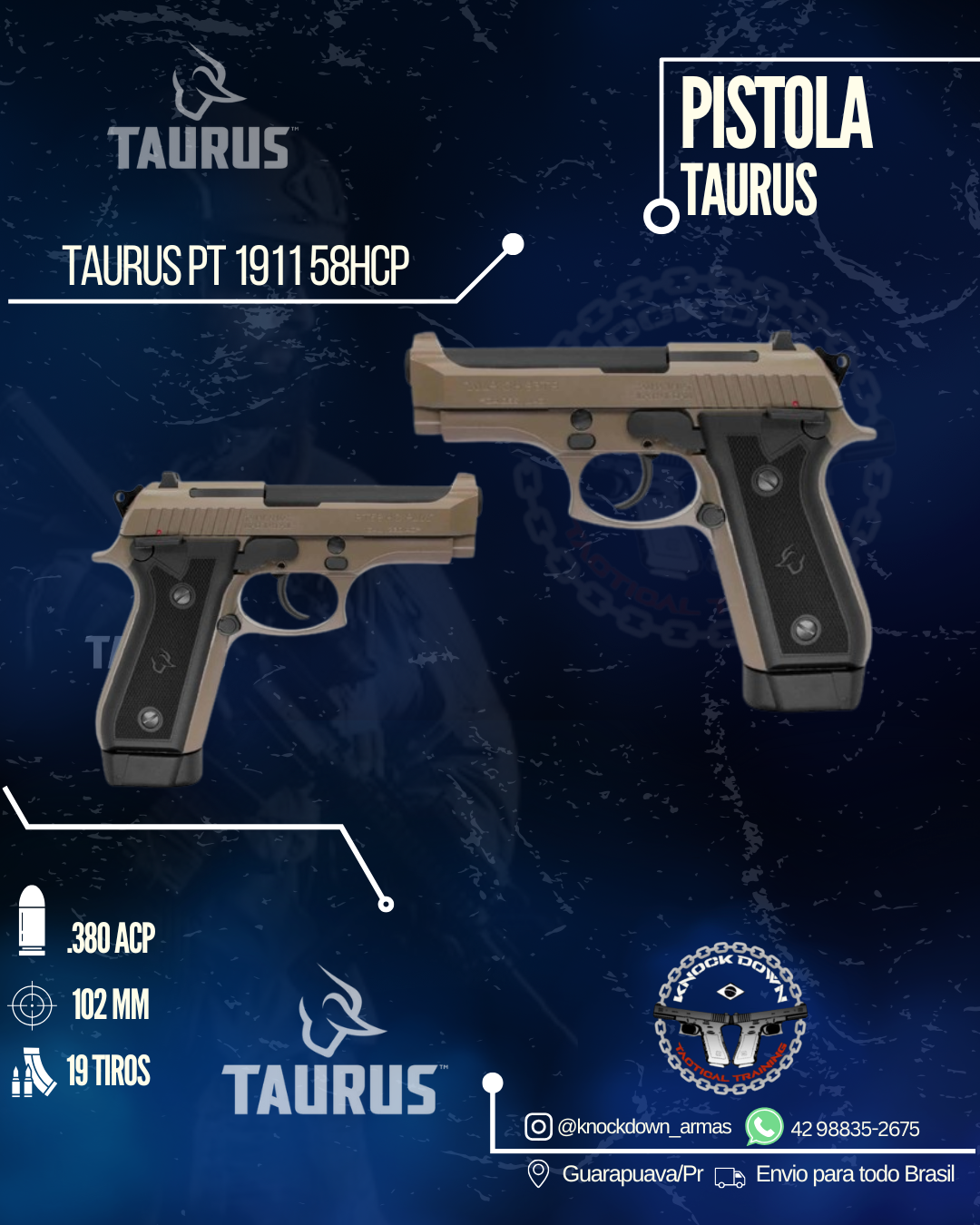 Pistola Taurus PT 1911 58HCP