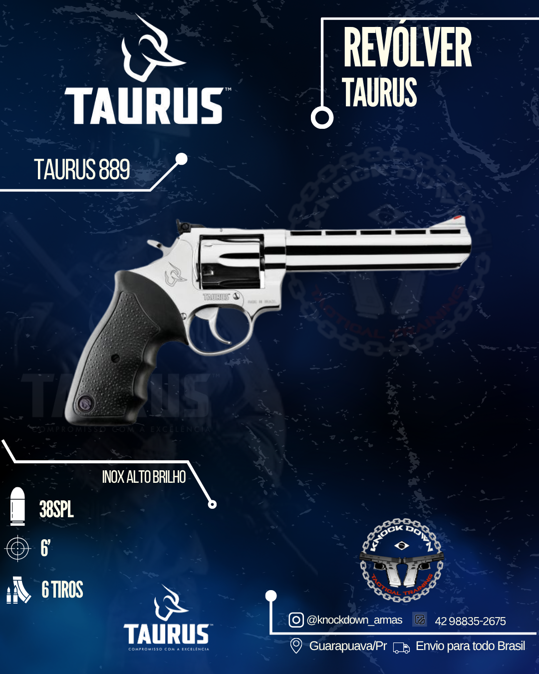 REVÓLVER TAURUS 889 INOX ALTO BRILHO
