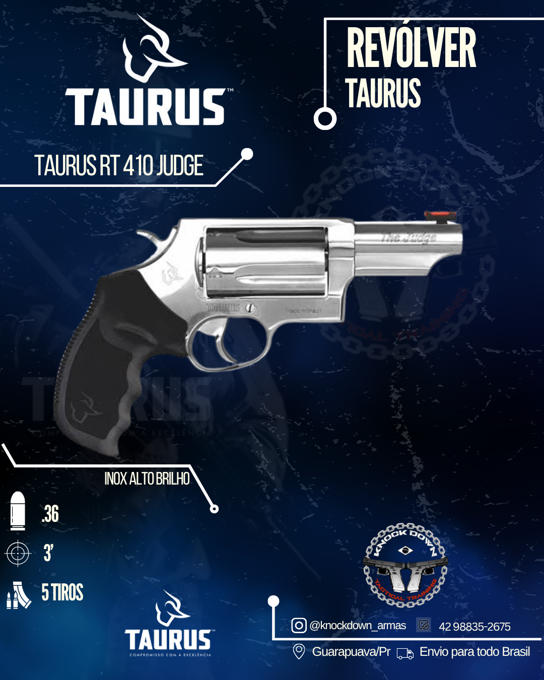 REVÓLVER TAURUS RT 410 JUDGE INOX ALTO BRILHO